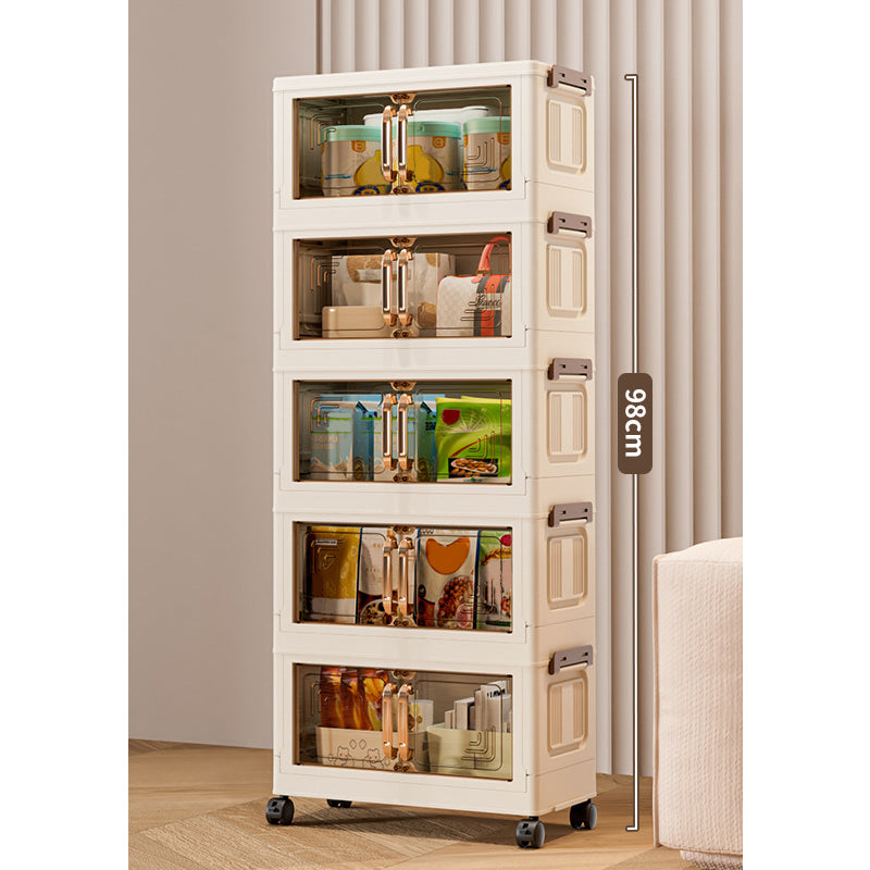 Foldable Storage Box with Lid, 1-5 layers Holders with Wheels for Kitchen Bedroom Bathroom warehouse Kitchen Home Storage Stackable Organizer