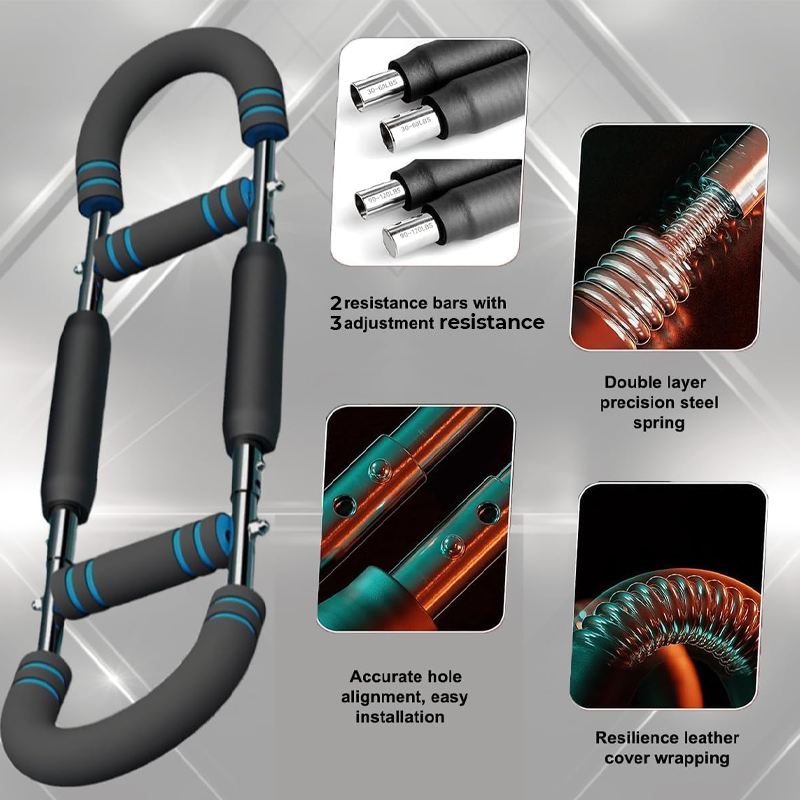 Adjustable weight bar for arm trainers, arm and torso strength training equipment, portable training device for home gyms and fitness